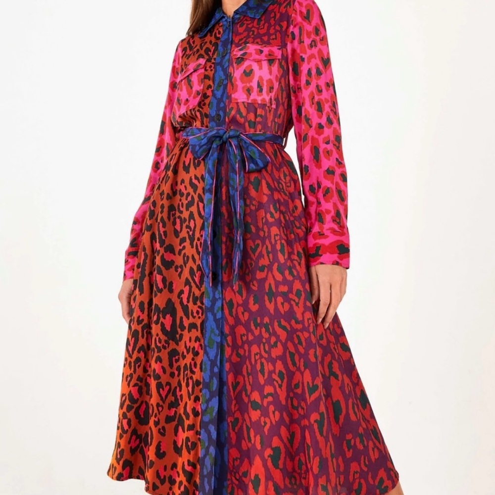 FARM Rio Pink, Blue, Red & Orange Animal Print Midi Dress | EUC